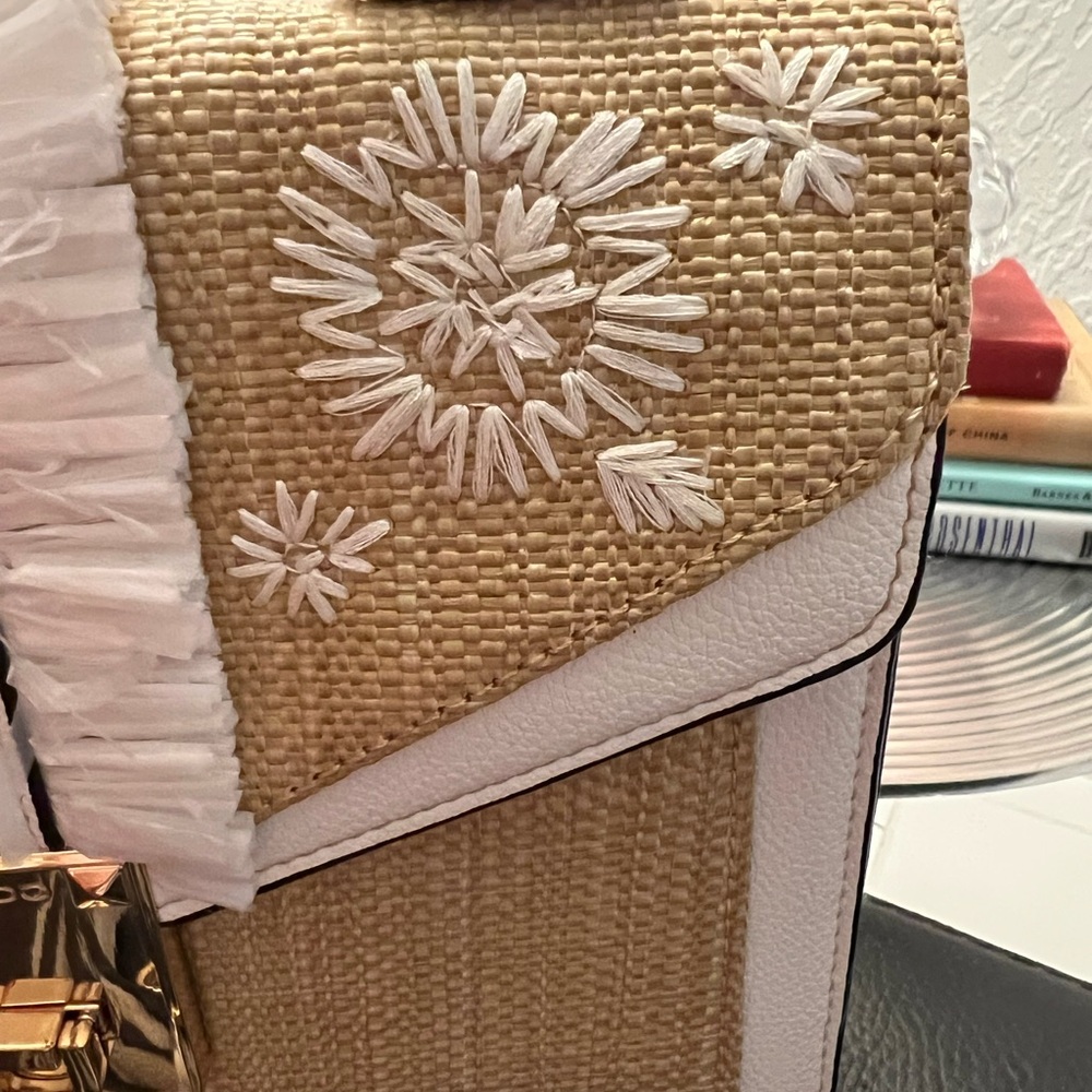 ALDO NWOT WHITE ADORNED WITH RAFFIA TYPE LOOK SATCHEL/CROSSBODY BAG - Picture 7 of 13